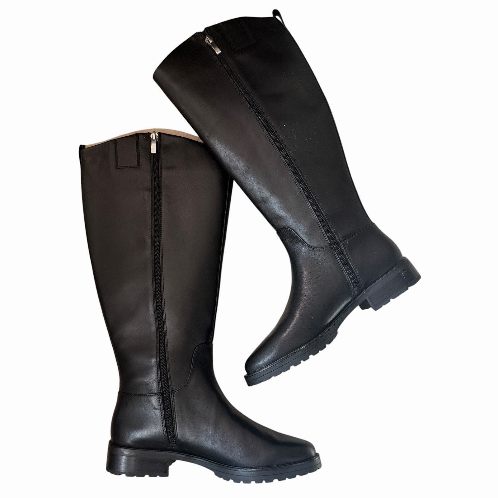 Nib Nordstrom Womens Us 7 Nooliver Riding Boots Black Leather Sleek Knee High — image 5 of 8